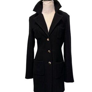 DKNY Black Boiled Wool Knit
Four Pocket Longer Duster
Sweater Jacket 2 ,NEW $169